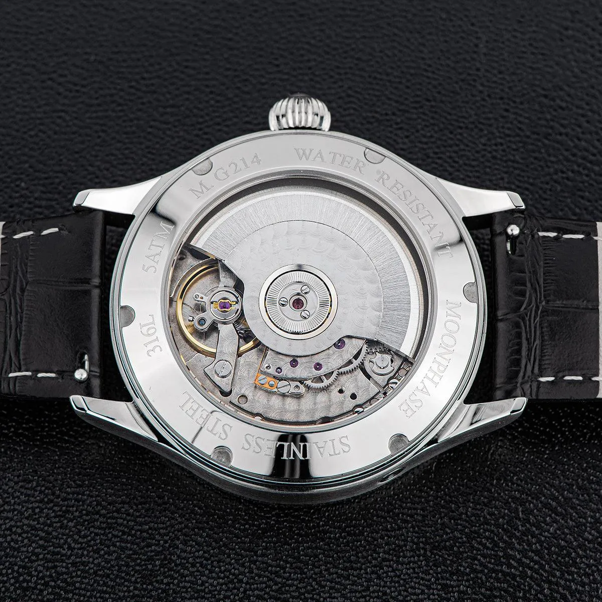 Sugess Automatic Moon Phase Men's Watch Stainless Steel Case with Seagull Movement, Business Elegance, and Enamel Dial