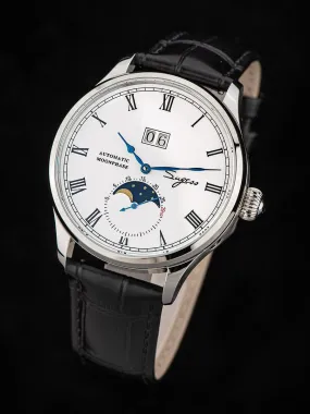 Sugess Automatic Moon Phase Men's Watch Stainless Steel Case with Seagull Movement, Business Elegance, and Enamel Dial