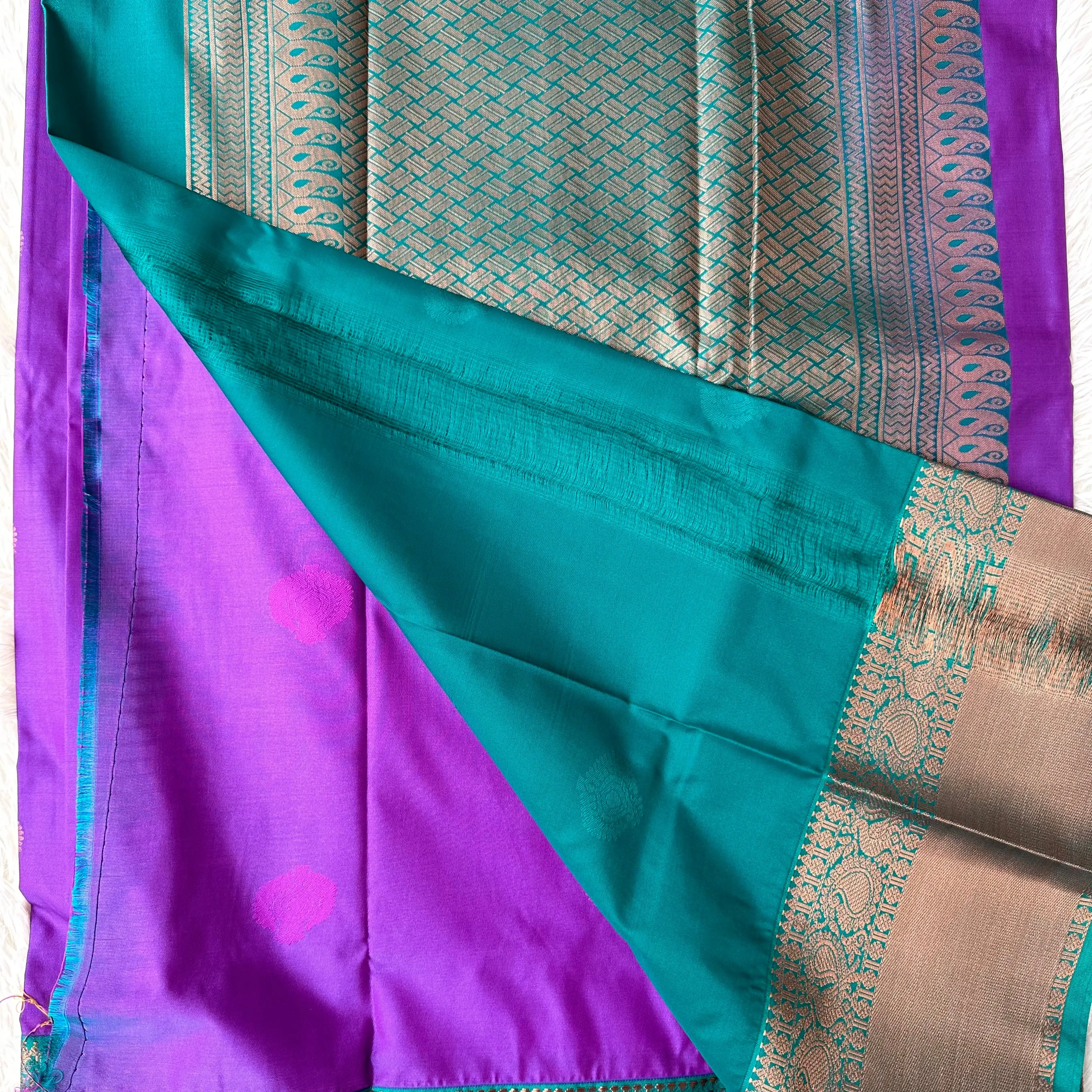 Timeless Charm: Purple With Green Border Semi Silk Saree