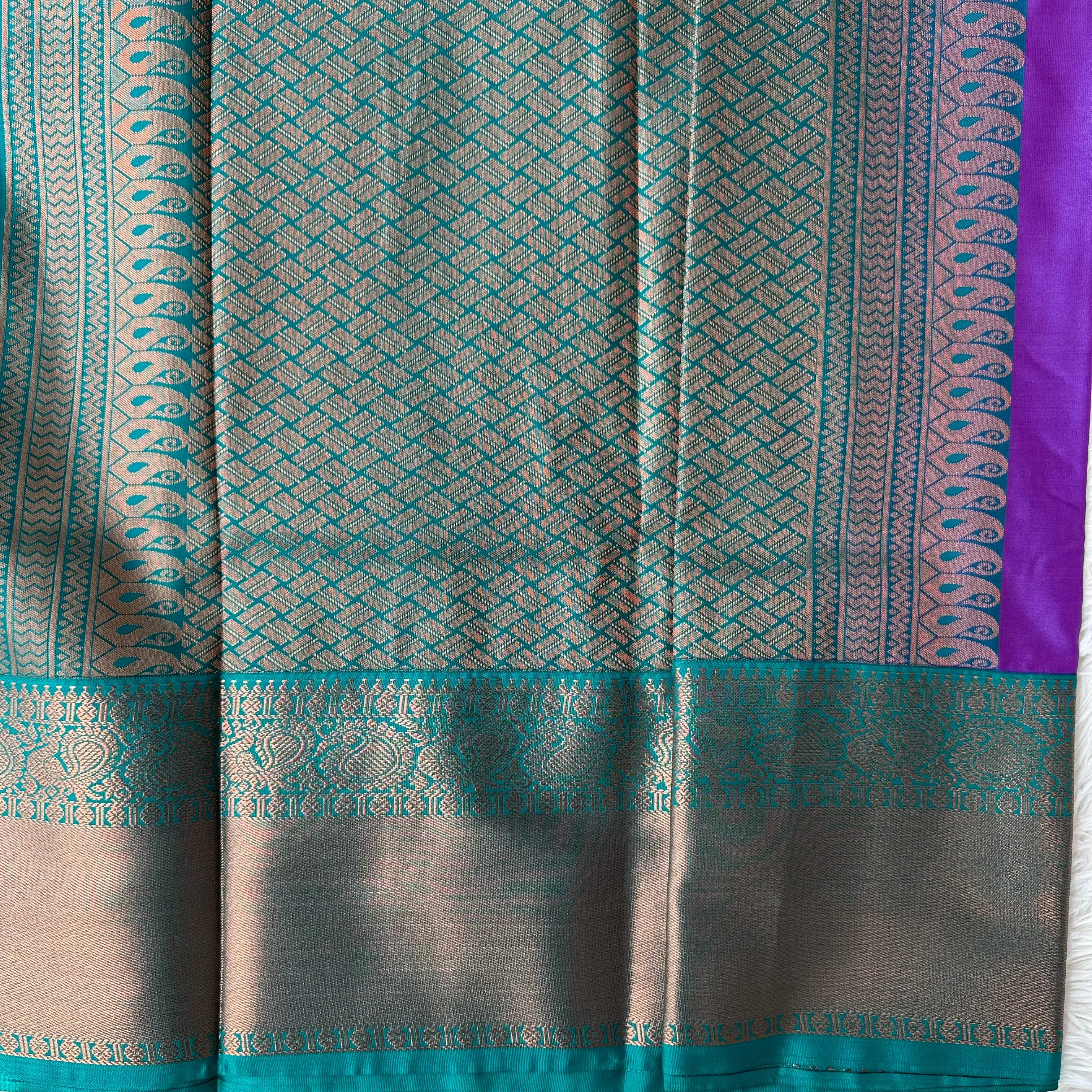 Timeless Charm: Purple With Green Border Semi Silk Saree