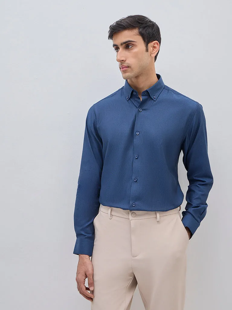 WES Formals Navy Relaxed-Fit Cotton Shirt