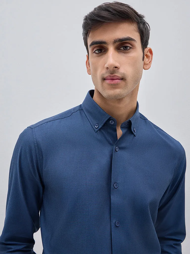 WES Formals Navy Relaxed-Fit Cotton Shirt