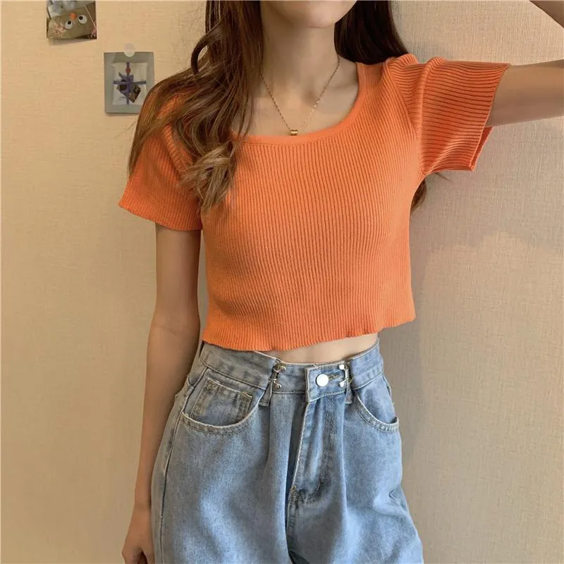 Women's Cute Candy Color Slim Fitted T-shirts