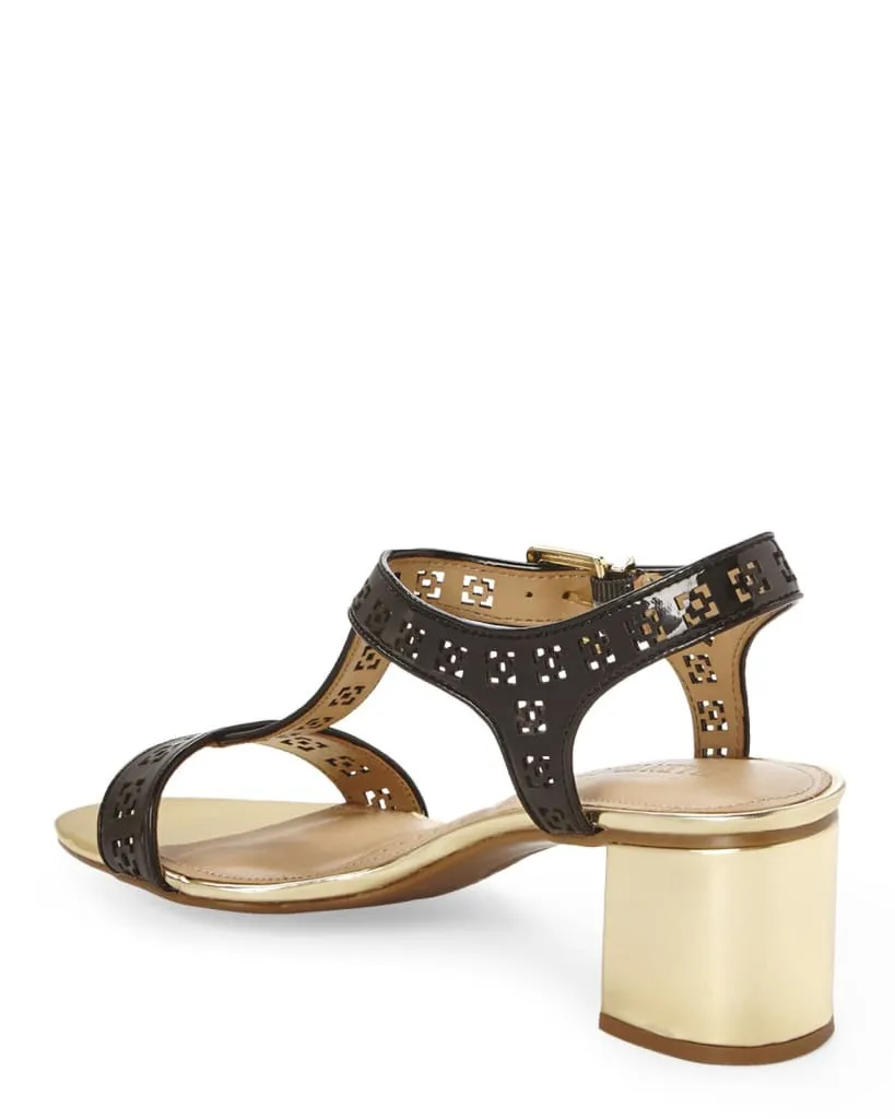 Women's ELLEN TRACY •Coral•Block Heel Sandal Black/Gold