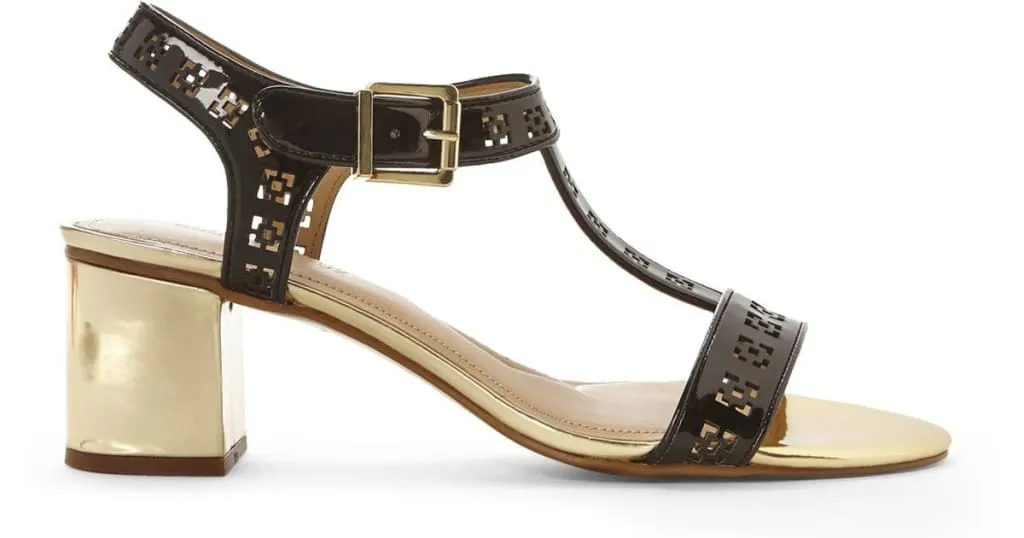 Women's ELLEN TRACY •Coral•Block Heel Sandal Black/Gold